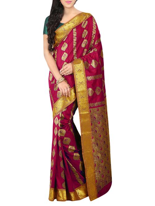 magenta silk blend woven saree with blouse - 13907835 - Very Small Image - 1