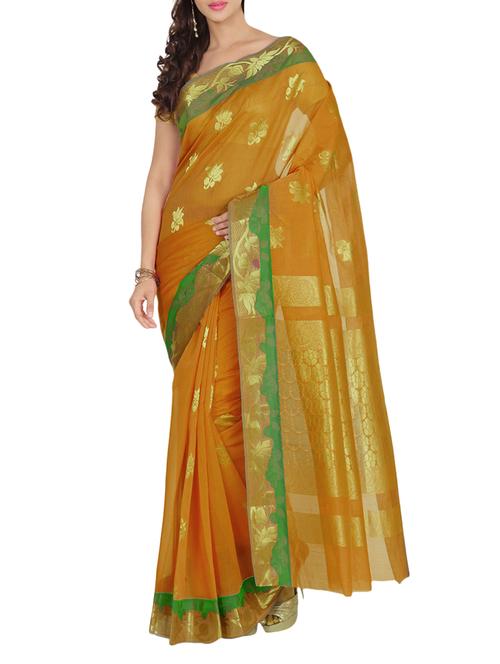 mustard silk blend woven saree with blouse - 13907842 - Very Small Image - 1