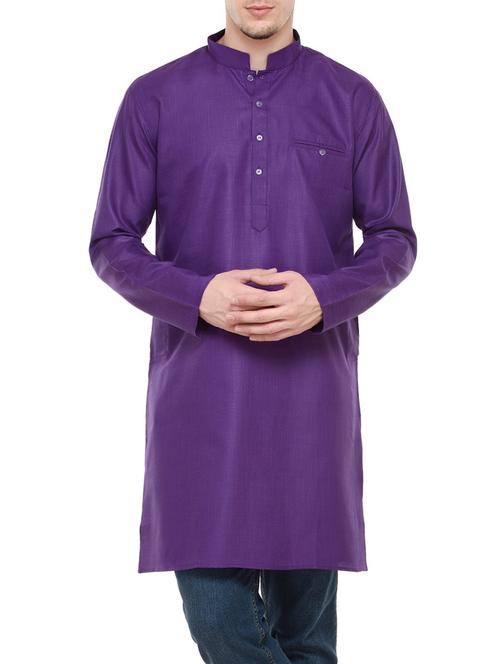 solid purple cotton kurta - 13910926 - Very Small Image - 1