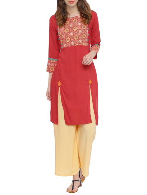 red rayon straight kurta - 13910979 - Very Small Image - 1