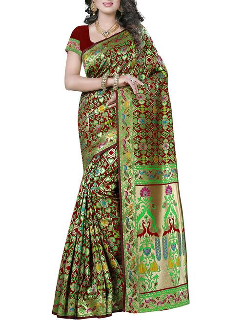 green poly silk woven saree - 13911631 - Very Small Image - 1