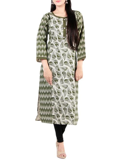 mehandi cotton printed straight kurta - 13911880 - Very Small Image - 1