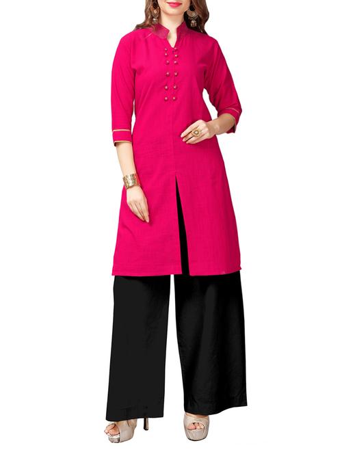pink cotton solid straight kurta - 13914471 - Very Small Image - 1