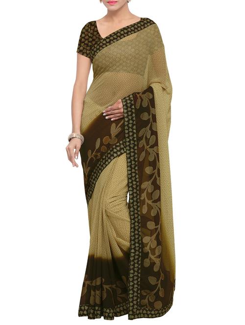 Beige Faux Georgette Printed Saree With Blouse - 13914932 - Very Small Image - 1