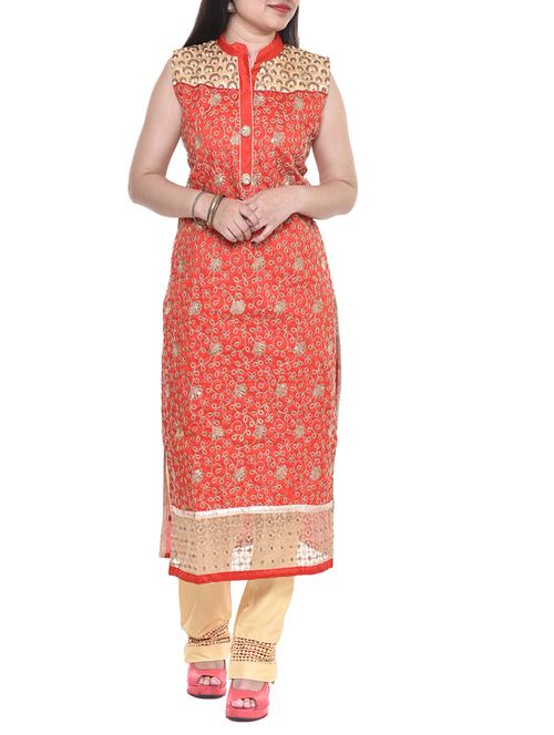 red georgette straight kurta - 13916813 - Very Small Image - 1