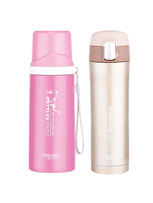 nirlon stainless steel stylish vacuum insulated set of 2 water bottles - 13917359 - Very Small Image - 1