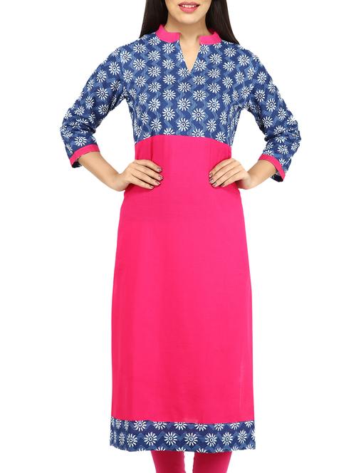 pink cotton straight kurta - 13920325 - Very Small Image - 1