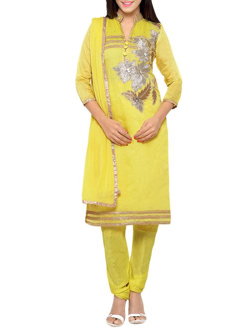 yellow chanderi cotton dress material - 13921107 - Very Small Image - 1