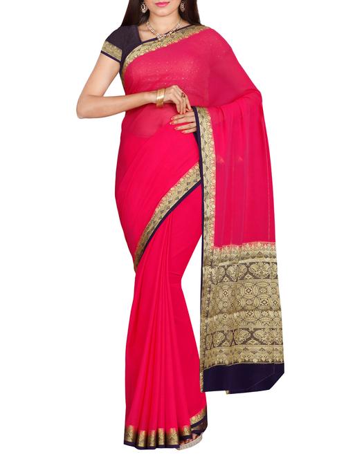 magenta poly crepe bordered saree with blouse - 13921133 - Very Small Image - 1