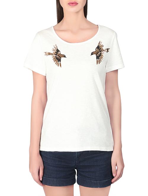 white embellished viscose regular tee - 13922323 - Very Small Image - 1