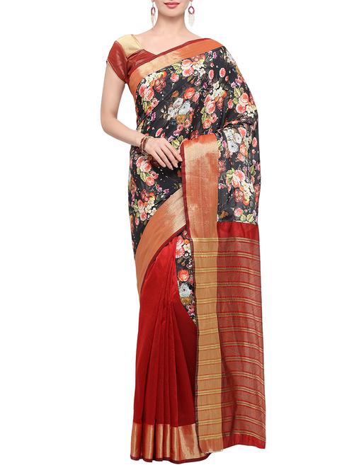 red organza half and half saree with blouse - 13922750 - Very Small Image - 1