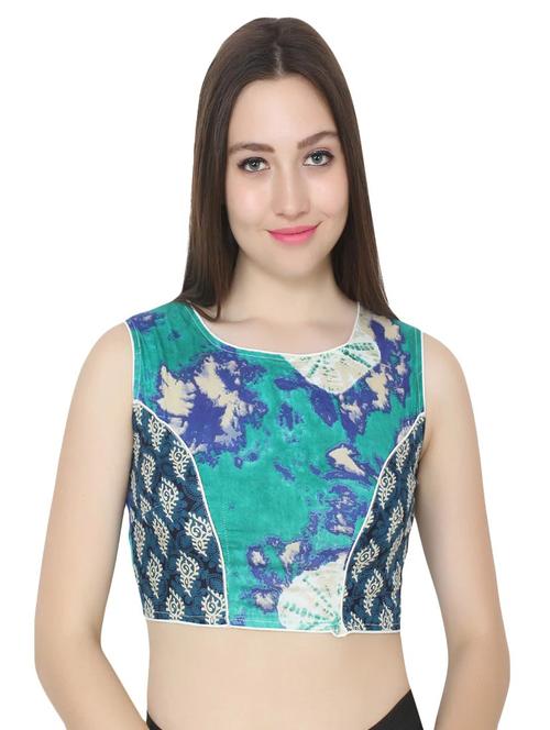 green cotton printed stitched blouse - 13923177 - Very Small Image - 1