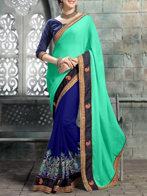 turquoise chiffon half and half saree with blouse - 13923444 - Very Small Image - 1