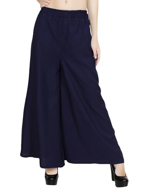 solid navy blue crepe palazzo - 13924311 - Very Small Image - 1