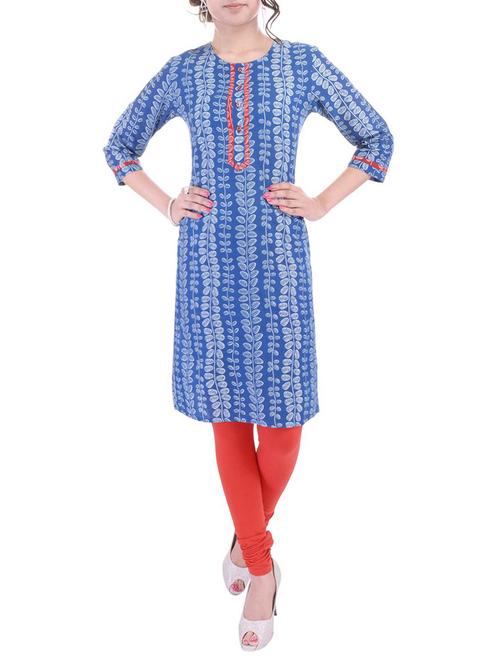 blue cotton straight kurta - 13927339 - Very Small Image - 1
