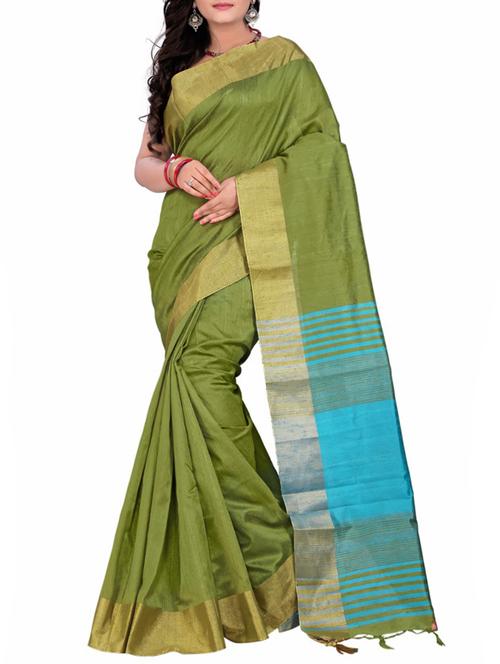 green silk bordered saree with blouse - 13927438 - Very Small Image - 1