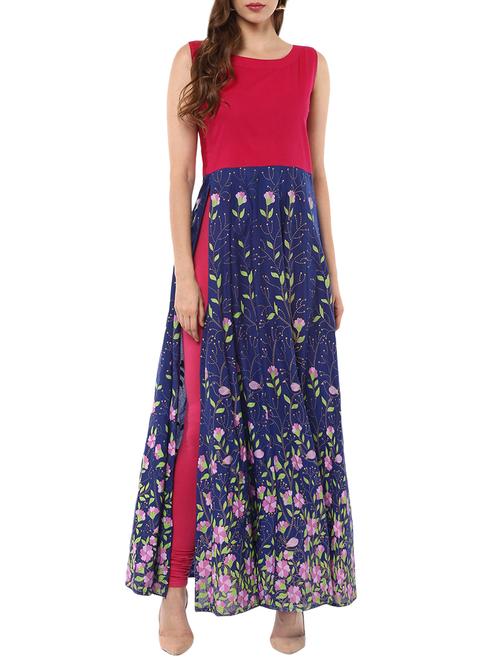 blue cotton printed high slit kurta - 13927914 - Very Small Image - 1