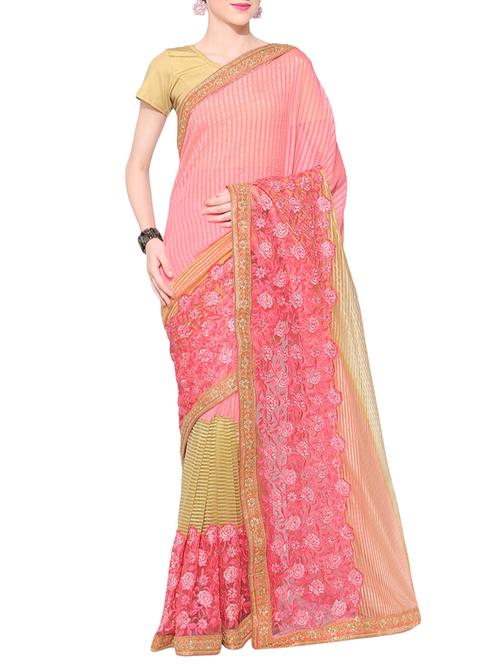 pink embroidered polycrepe saree with blouse - 13927951 - Very Small Image - 1