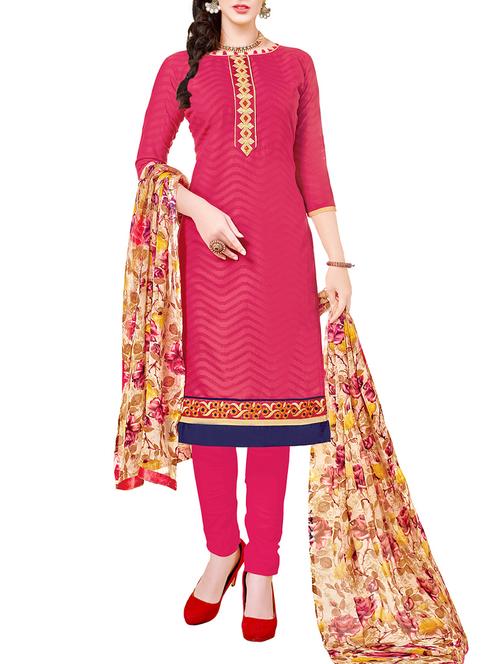 pink cotton blend churidaar suits dress material - 13928496 - Very Small Image - 1