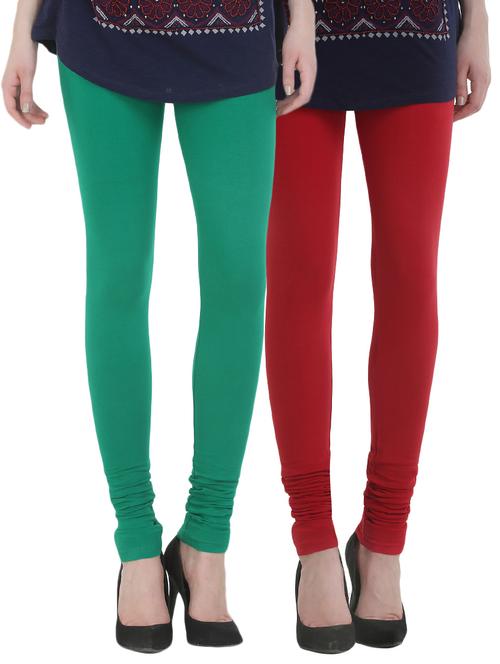 set of 2 multi colored cotton leggings - 13929667 - Very Small Image - 1