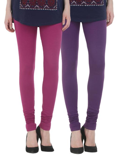 set of 2 multi colored cotton leggings - 13929704 - Very Small Image - 1