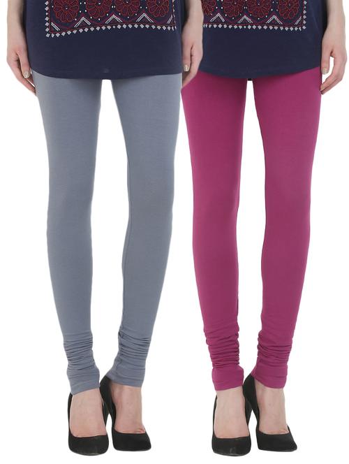 set of 2 multi colored cotton leggings - 13929710 - Very Small Image - 1