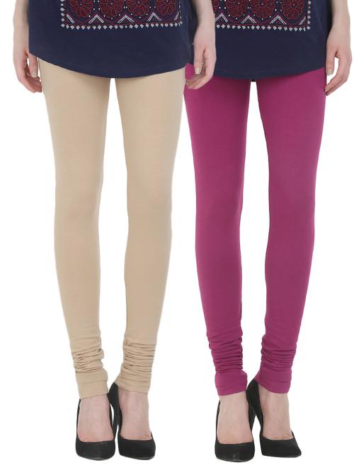 set of 2 multi colored cotton leggings - 13929712 - Very Small Image - 1