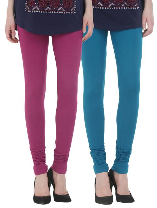 set of 2 multi colored cotton leggings - 13929732 - Very Small Image - 1