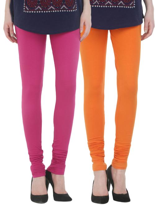 set of 2 multi colored cotton leggings - 13929746 - Very Small Image - 1