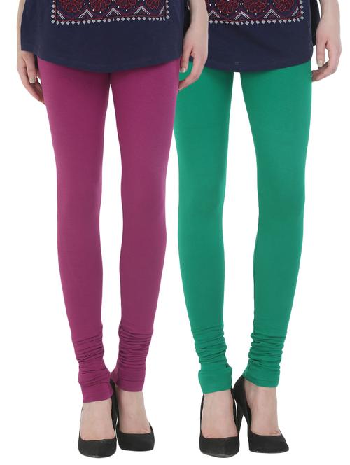 set of 2 multicolored cotton leggings - 13930683 - Very Small Image - 1