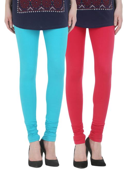 set of 2 multicolored cotton leggings - 13930712 - Very Small Image - 1