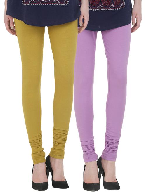 set of 2 multicolored cotton leggings - 13930734 - Very Small Image - 1