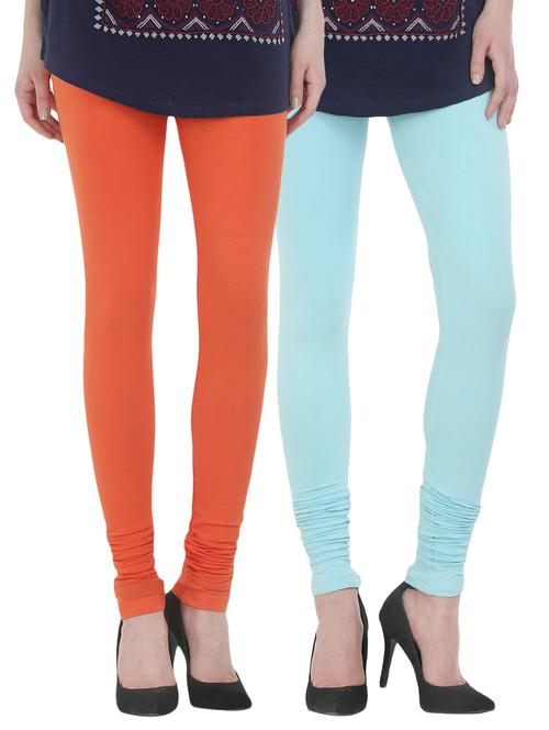 set of 2 multicolored cotton leggings - 13930747 - Very Small Image - 1