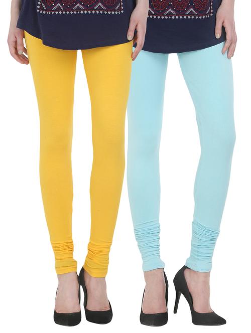 set of 2 multicolored cotton leggings - 13930772 - Very Small Image - 1