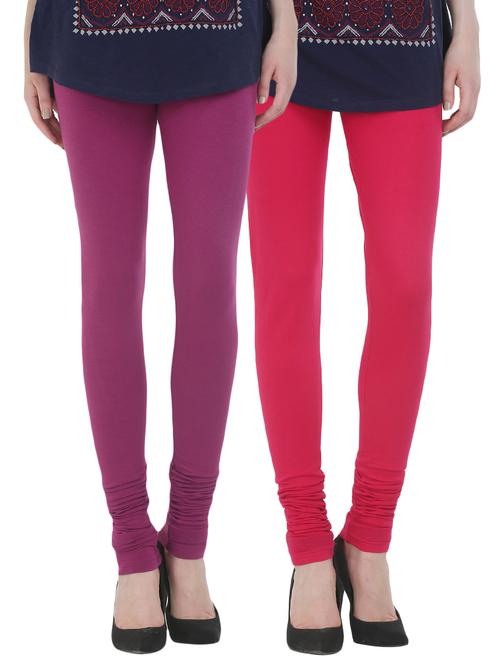 set of 2 multicolored cotton leggings - 13930800 - Very Small Image - 1