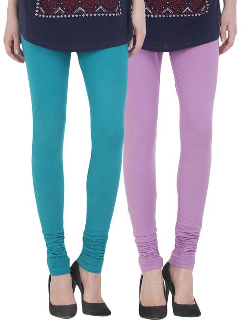 set of 2 multicolored cotton leggings - 13930804 - Very Small Image - 1