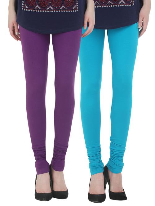 set of 2 multicolored cotton leggings - 13930819 - Very Small Image - 1