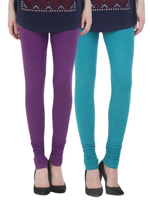 set of 2 multicolored cotton leggings - 13930848 - Very Small Image - 1