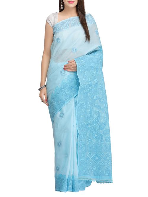 ada blue chikankari saree with blouse - 13931308 - Very Small Image - 1