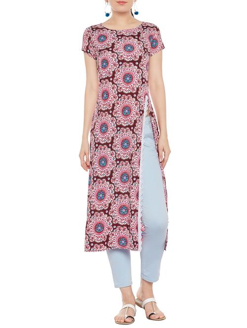 maroon crepe high slit kurta - 13932468 - Very Small Image - 1