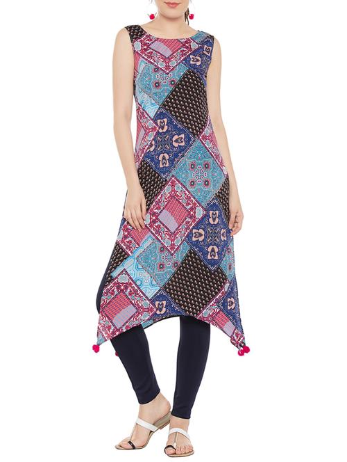 blue crepe asymmetric kurta - 13932475 - Very Small Image - 1