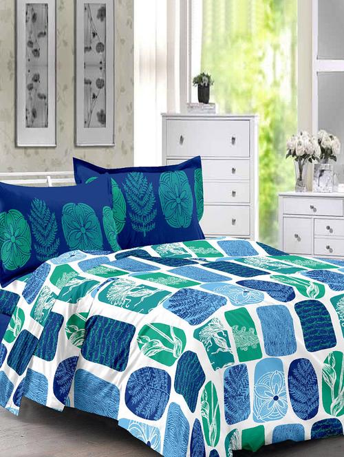 welhouse blue super soft cotton double bed sheet with 2 contrast pillow covers - 13932699 - Very Small Image - 1