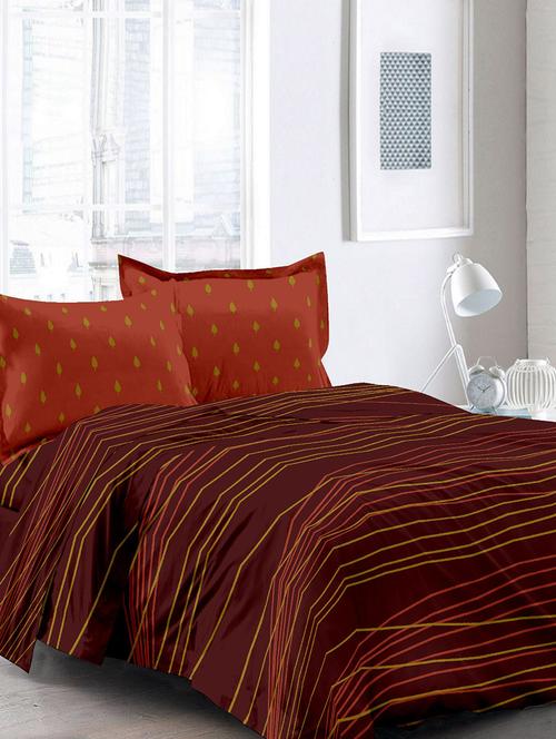 welhouse brown super soft cotton double bed sheet with 2 contrast pillow covers - 13932710 - Very Small Image - 1