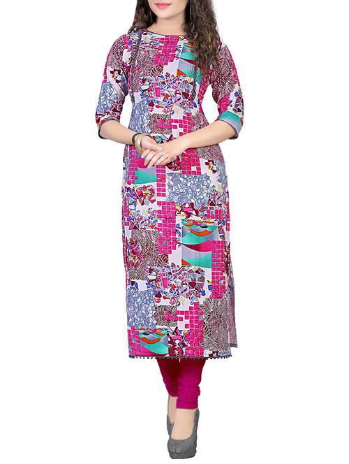 pink cotton printed straight kurta - 13933544 - Very Small Image - 1