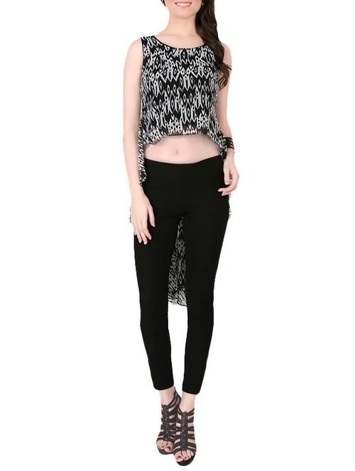 black printed poly georgette assymmetric top - 13933618 - Very Small Image - 1