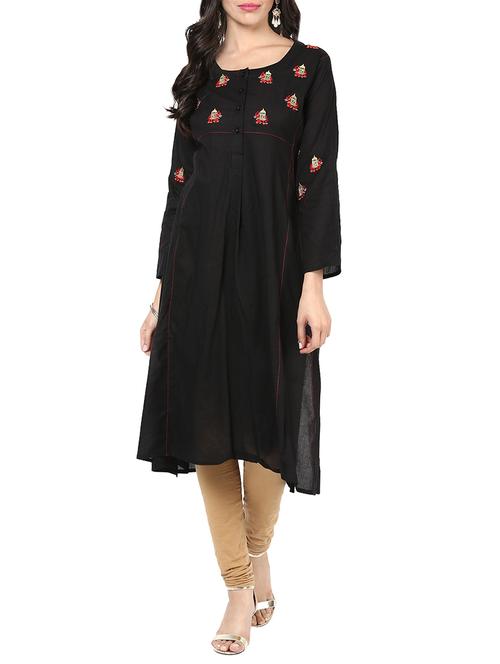 black cotton aline kurta - 13934245 - Very Small Image - 1