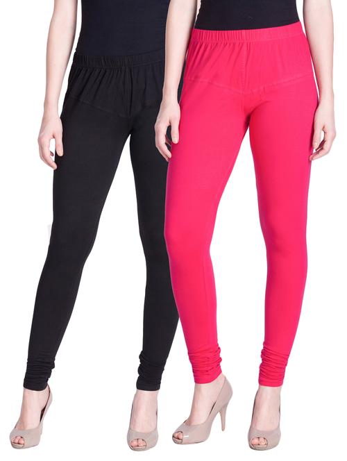 set of 2 multicolored cotton spandex leggings - 13934606 - Very Small Image - 1