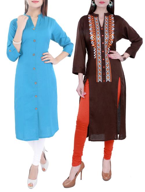 multi colored cotton combos kurta - 13934774 - Very Small Image - 1