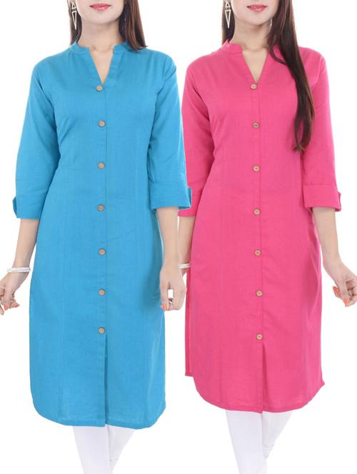 multi colored cotton combos kurta - 13934788 - Very Small Image - 1