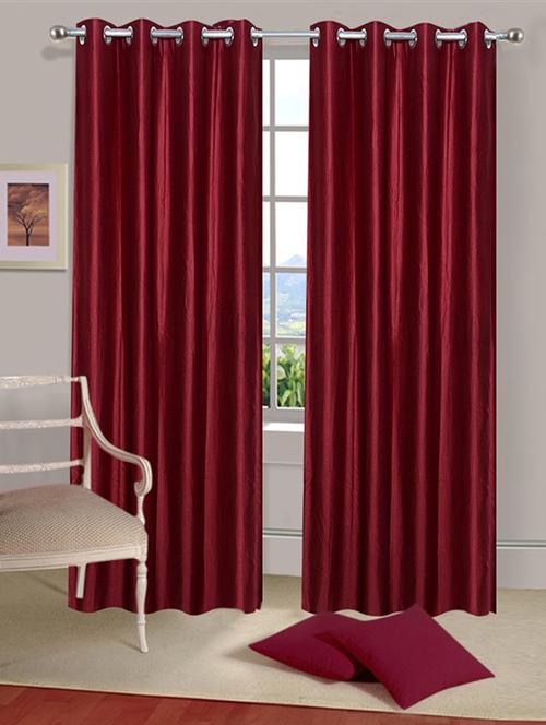 flossy maroon polyester set of 2 door curtain - 13934957 - Very Small Image - 1